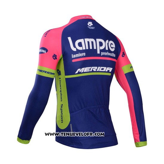 2014 Maillot Ciclismo Lampre Merida Rose et Bleu Manches Longues et Cuissard